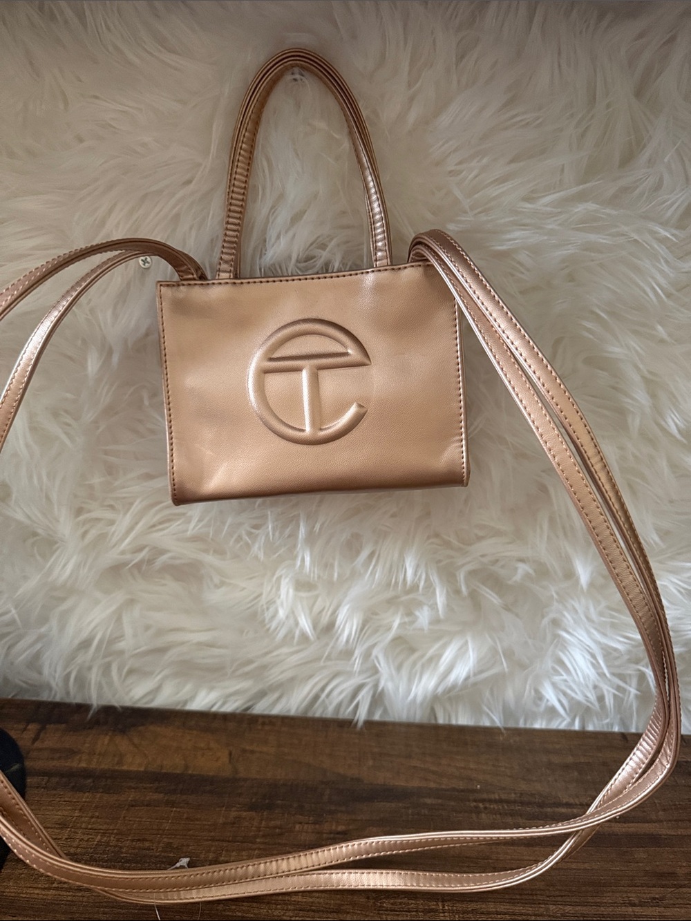 Telfar Metallic Rose Gold Mini Tote Crossbody